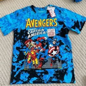 NEW NWT Avengers Medium 10/12 Tie Dyed T-shirt Marvel Isaac Morris Blue READ